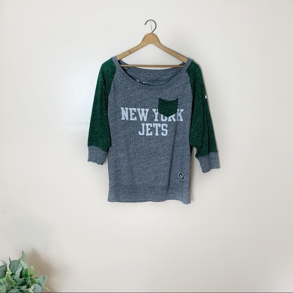 [Nike] Heather Gray & Green Baseball Pocket Tee New York Jets Top